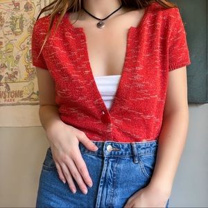 red short sleeve cardigan